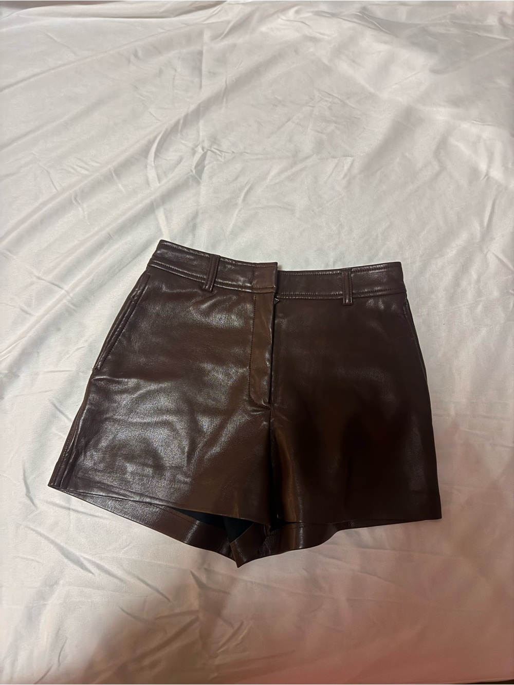 Aritzia Faux Leather High Waist Dark Brown Shorts